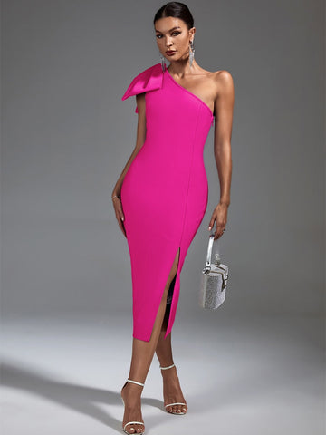 Claret Bandage One Shoulder Ruffle Midi Dress - SunsetFashionLA